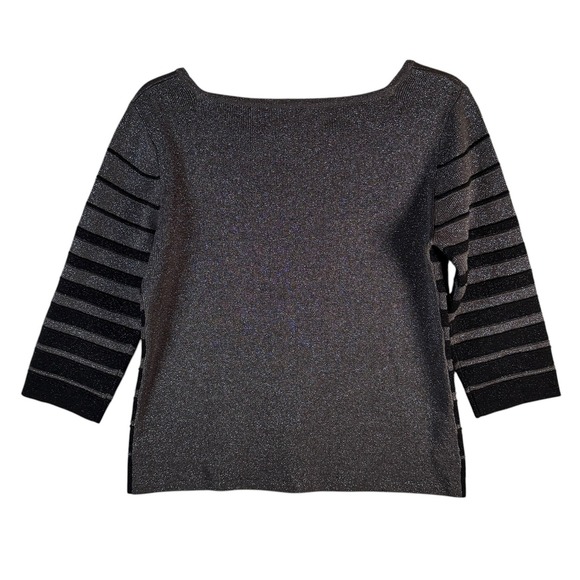 Joseph A. Metallic Silver Black Stripe Silk Blend Sweater Women's Medium Y2K VTG - Picture 2 of 5